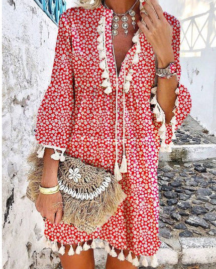Nova | V-Neck Tassel Detail Mini Dress