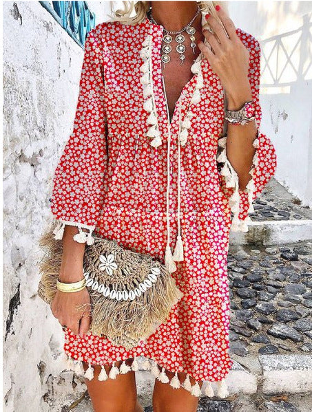 Nova | V-Neck Tassel Detail Mini Dress