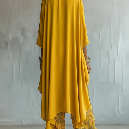 Sienna | Women's Elegant Two-Piece Set with Asymmetric Top and Floral Wide Leg Pants