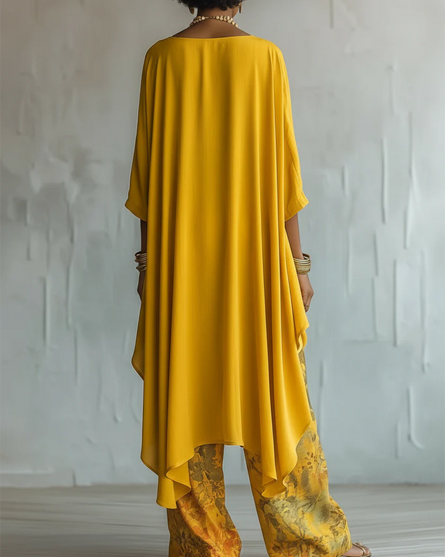 Sienna | Women's Elegant Two-Piece Set with Asymmetric Top and Floral Wide Leg Pants