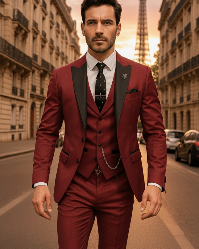 Men’s 3-Piece Slim Fit Suit – Blazer, Waistcoat and Trousers Set for Formal Events