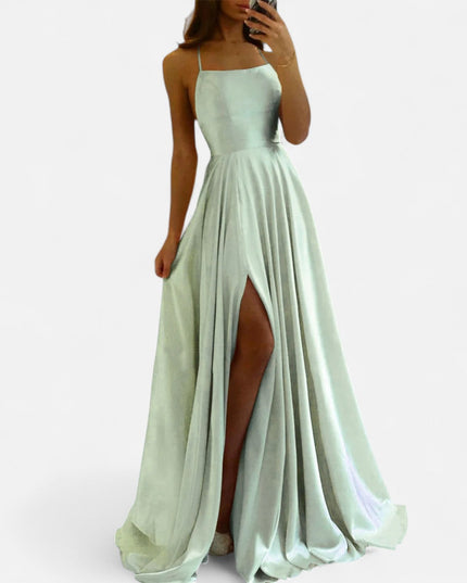 Gabrielle | Women’s Modern Fit Satin Slit  Maxi Dress