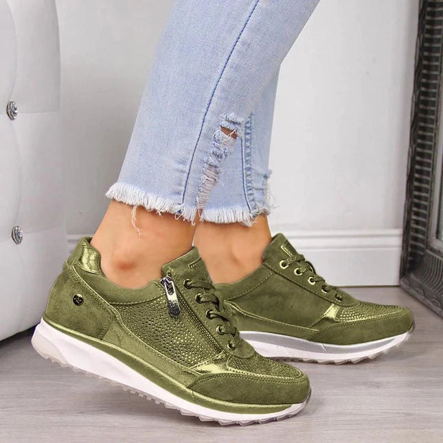Selene | Women's Casual Wedge Sneakers with Lace-Up and Side Zip Design