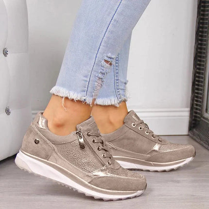 Selene | Women's Casual Wedge Sneakers with Lace-Up and Side Zip Design