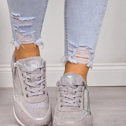 Selene | Women's Casual Wedge Sneakers with Lace-Up and Side Zip Design