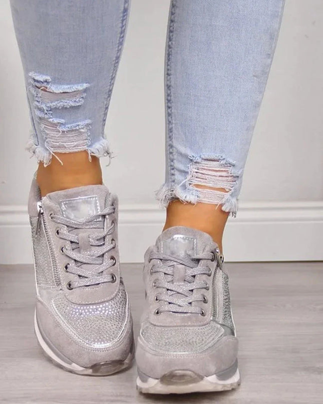 Selene | Women's Casual Wedge Sneakers with Lace-Up and Side Zip Design