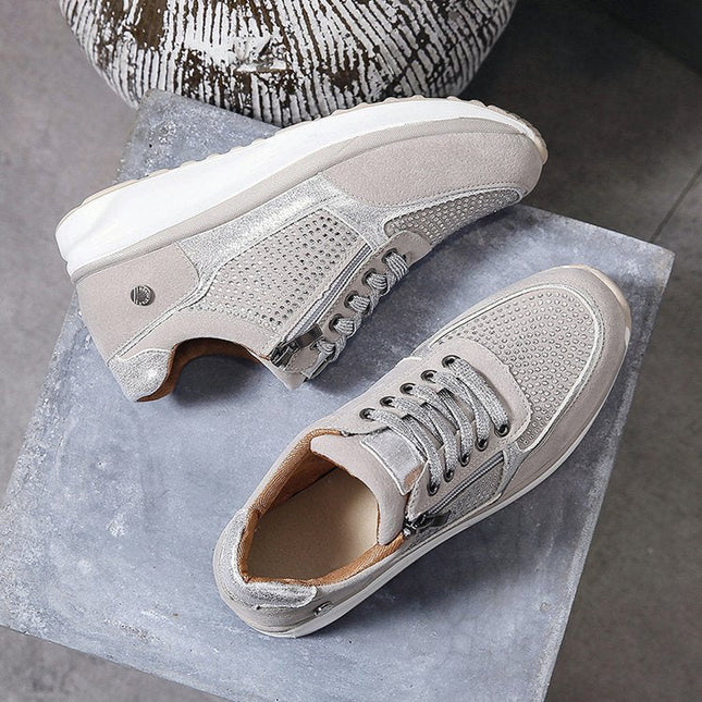 Selene | Women's Casual Wedge Sneakers with Lace-Up and Side Zip Design