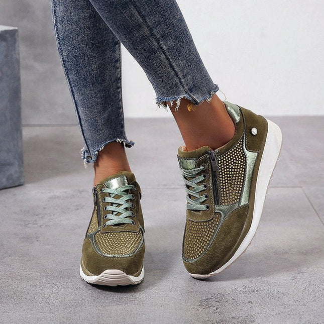 Selene | Women's Casual Wedge Sneakers with Lace-Up and Side Zip Design