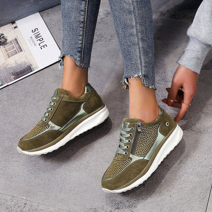 Selene | Women's Casual Wedge Sneakers with Lace-Up and Side Zip Design
