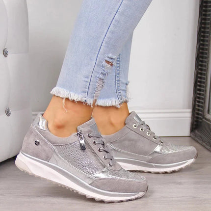 Selene | Women's Casual Wedge Sneakers with Lace-Up and Side Zip Design