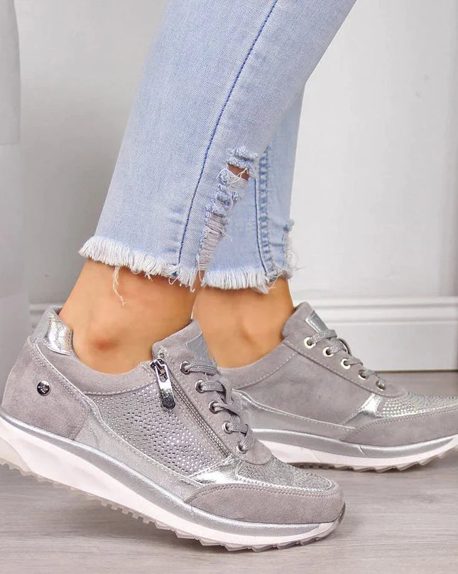 Selene | Women's Casual Wedge Sneakers with Lace-Up and Side Zip Design