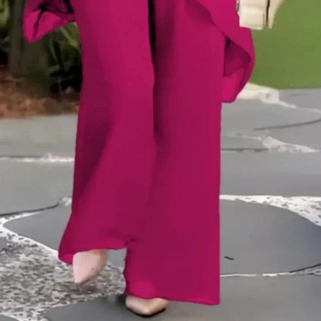 Vivienne | Women's Elegant Chiffon Two-Piece Set with Asymmetric Top and Wide Leg Pants